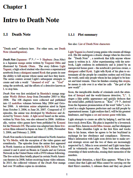 Death Note: Unofficial Guide by Brad Yamaguchi page one
