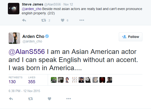 Arden Cho takes down a troll re Death Note whitewashing