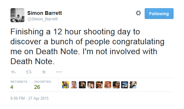 Image: Simon Barrett Death Note Tweet