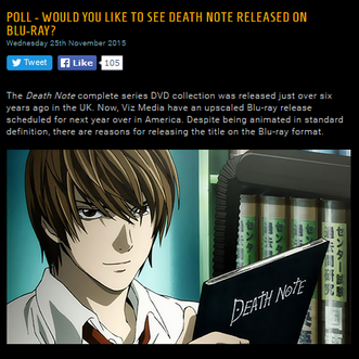 Death Note Blu-Ray Poll on Manga UK