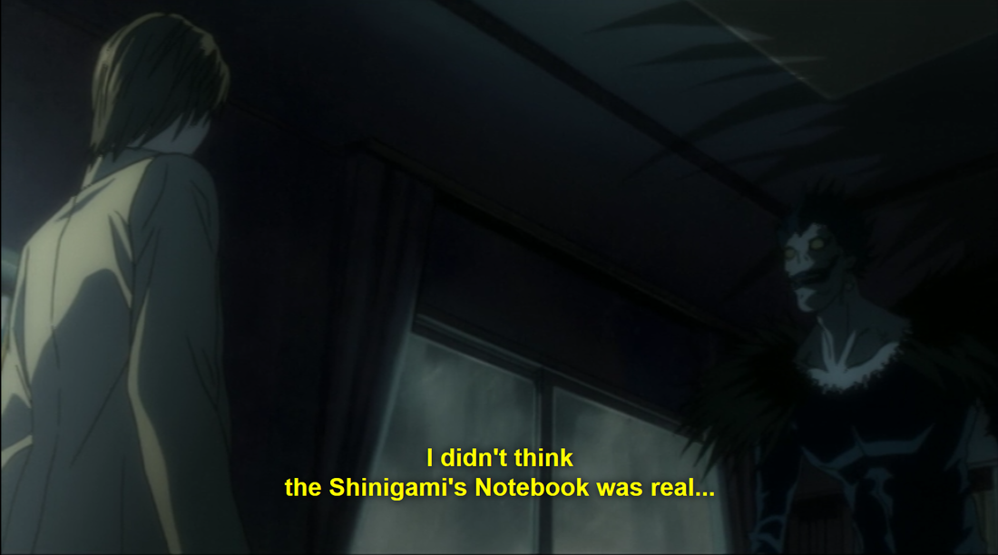 Death Note Light and Ryuk - didn't think the Shinigami's Notebook was real