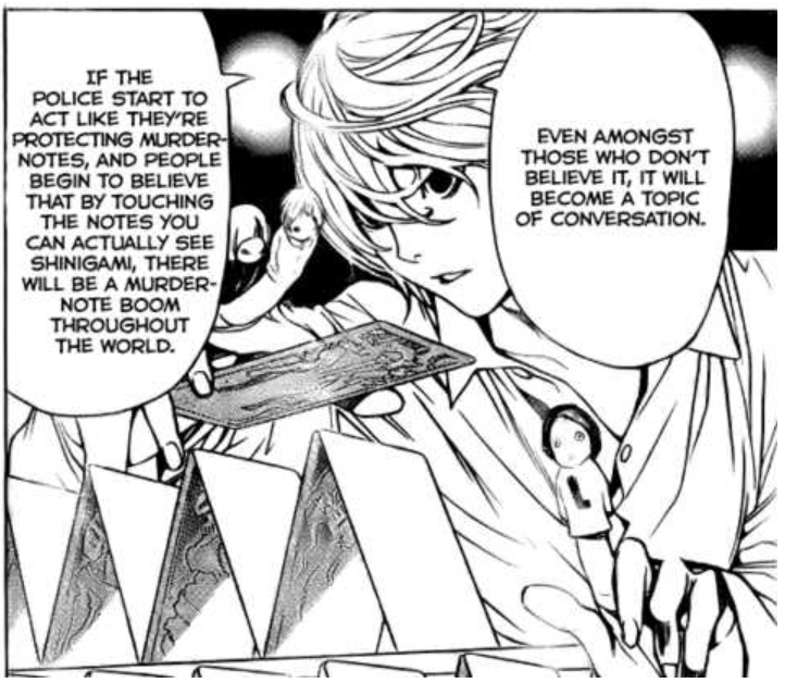 Near building his tarot card tower in Death Note one-shot special