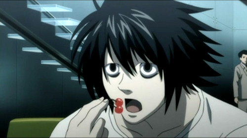 L eats a cherry Death Note