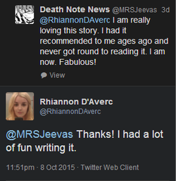 MRSJeevas and Rhiannon D'Averc on Twitter