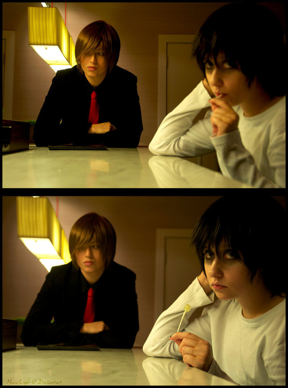 Death Note cosplayers Maru-Light (Light) and NightmareNostalgia (L) - Jigsaw Falling into Place