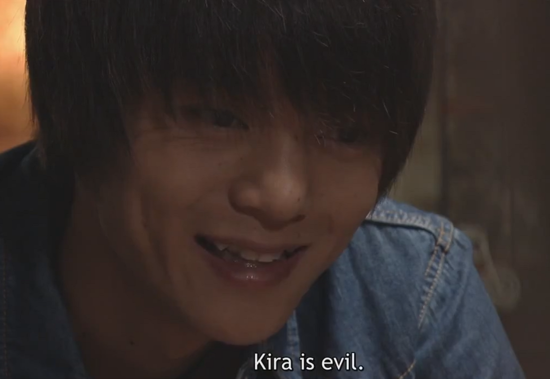 Image: Light Yagami 'Kira is Evil' scene from Death Note (2015) episode 4