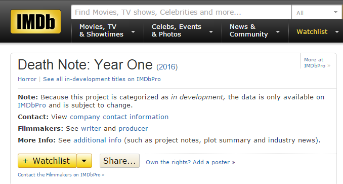 Death Note: Year One IMDb listing